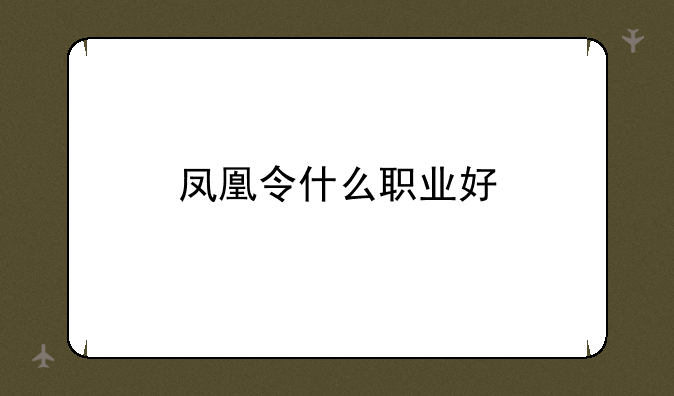凤凰令什么职业好