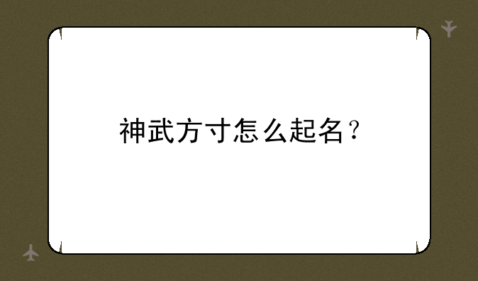 神武方寸怎么起名？