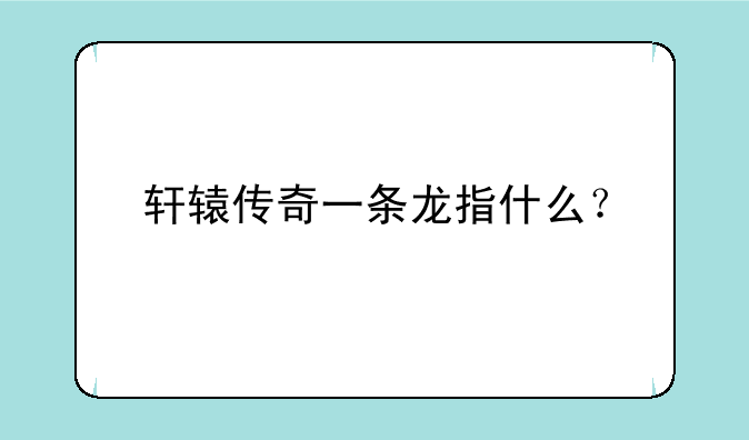 轩辕传奇一条龙指什么？