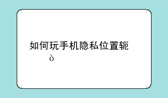 如何玩手机隐私位置软件？