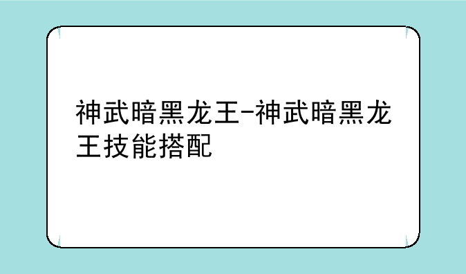 神武暗黑龙王-神武暗黑龙王技能搭配