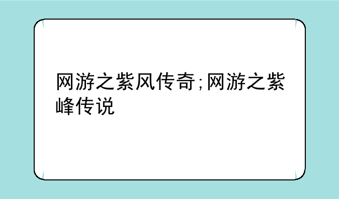 网游之紫风传奇;网游之紫峰传说