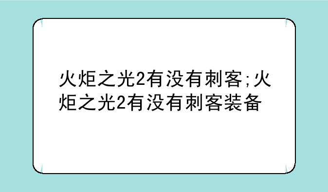 火炬之光2有没有刺客;火炬之光2有没有刺客装备